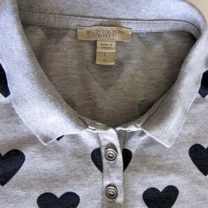 BURBERRY women's heart print pale gray/black polo shirt sz L